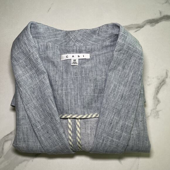 Cabi Jacket Women 12 Gray Linen Blend Beachwalk Blazer One Button Closure Preppy - Picture 13 of 13